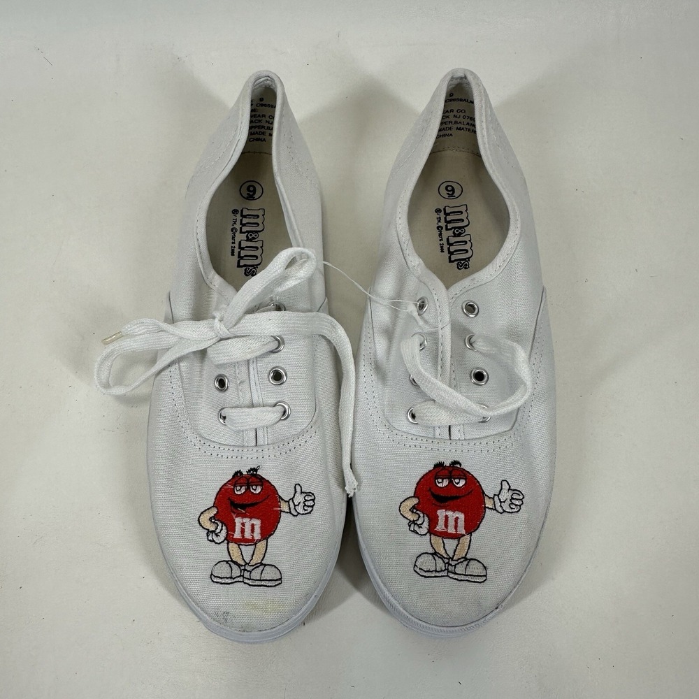 M&M's Vintage Shoes Canvas Women's Size 9 White Red‎ 2000
